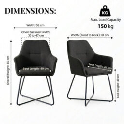 Evre Black Fabric Dining Chairs Set Of 2 Upholstered Chairs With Arms & Metal Legs - thumbnail 2