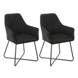 Evre Black Fabric Dining Chairs Set Of 2 Upholstered Chairs With Arms & Metal Legs - thumbnail 1