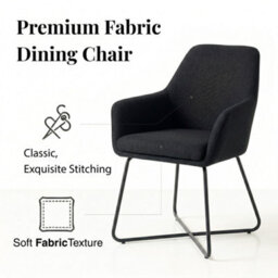 Evre Black Fabric Dining Chairs Set Of 2 Upholstered Chairs With Arms & Metal Legs - thumbnail 5