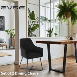Evre Black Fabric Dining Chairs Set Of 2 Upholstered Chairs With Arms & Metal Legs - thumbnail 8
