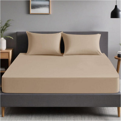 Gc Gaveno Cavailia Plain Dyed Fitted Bedsheet Super King Natural Super Soft & Comfy Non Iron Fitted Sheet - image 1