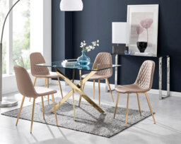 Furniturebox Uk Leonardo 4 Gold Dining Table And 4 Cappuccino Corona Gold Leg Chairs - thumbnail 1