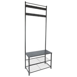 Harbour Housewares Coat Rack With Shoe Storage Bench - Square Steel Frame - Black Hall Tree Coat Stand With 9 Hooks & Shoe Shelf - thumbnail 1