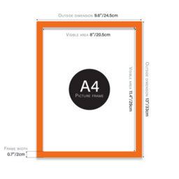 A4 Orange Picture Frame Fits A4 (21 X 29.7Cm - 8.3 X 11.7In) Poster, Photo, Artwork, Or Print. - thumbnail 2