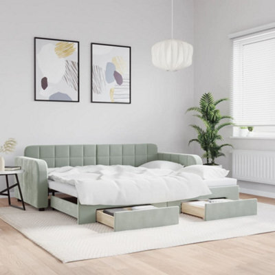 Berkfield Daybed With Trundle And Drawers Light Grey 90X190 Cm Velvet - image 1