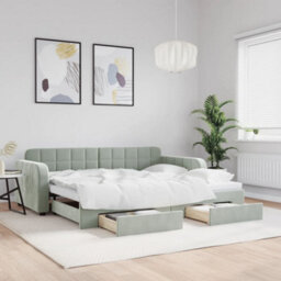 Berkfield Daybed With Trundle And Drawers Light Grey 90X190 Cm Velvet