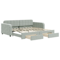 Berkfield Daybed With Trundle And Drawers Light Grey 90X190 Cm Velvet - thumbnail 2