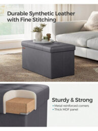 LEDREM 76 Cm Ottoman Storage Box, Foldable Storage Bench, Chest With Lid, Footstool, Padded Seat, Synthetic Leather - thumbnail 4
