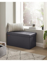 LEDREM 76 Cm Ottoman Storage Box, Foldable Storage Bench, Chest With Lid, Footstool, Padded Seat, Synthetic Leather - thumbnail 2