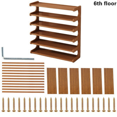 6 Tier Multi Tier Wooden Shoe Rack Storage Organizer For Hallway Dorm Entryway Home - image 1