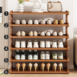 6 Tier Multi Tier Wooden Shoe Rack Storage Organizer For Hallway Dorm Entryway Home - thumbnail 5
