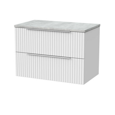Balterley Callingwood Contemporary Wall Hung 2 Drawer Vanity Unit With Bellato Grey Laminate Worktop , 800mm, Matt White - image 1