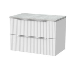 Balterley Callingwood Contemporary Wall Hung 2 Drawer Vanity Unit With Bellato Grey Laminate Worktop , 800mm, Matt White - thumbnail 1