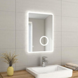 Emke Illuminated Bathroom Mirror 500 X 700mm Led Mirror With Touch Switch, Demister, Shaver Socket, 3X Magnifying