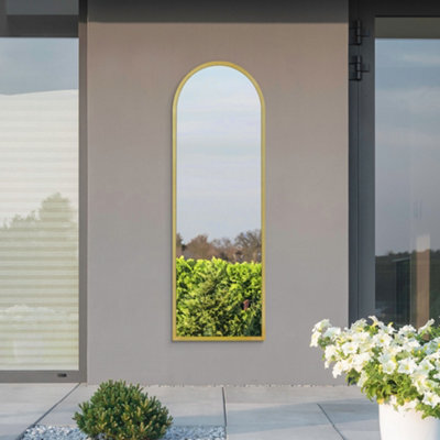 "Mirroroutlet - The Arcus - Black Framed Arched Garden Wall Mirror 71"" X 24"" (180 X 60 Cm)" - image 1