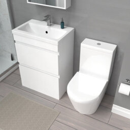 Nes Home White 600mm 2 Drawers Freestanding Basin Vanity & Close Coupled Toilet - thumbnail 4