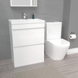 Nes Home White 600mm 2 Drawers Freestanding Basin Vanity & Close Coupled Toilet - thumbnail 5