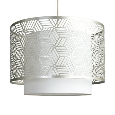Valuelights Eugene White And Grey Geometric Design Cylinder Ceiling Light Shade (D)32Cm - image 1
