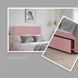 Pink Plush Sawana 5Ft King Size Bed With 20 Inch Headboard With Mattress And 2Drawers - thumbnail 2