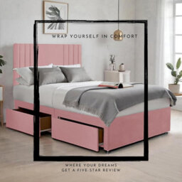Pink Plush Sawana 5Ft King Size Bed With 20 Inch Headboard With Mattress And 2Drawers - thumbnail 3