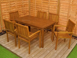 Outdoor Teak 7 Piece Dining Set With 6 Stacking Chairs And Rectangular Table - Easy, Quick Assembly - thumbnail 3