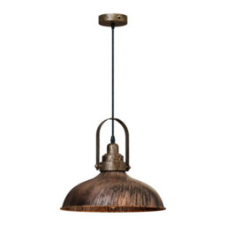Ledsone Vintage Style Brushed Copper Metal Ceiling Pendant Light 36Cm W Curvy Shape E27 Large Lamp Shade Fitting Fixtures - thumbnail 2