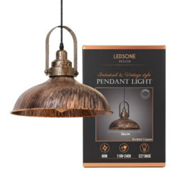 Ledsone Vintage Style Brushed Copper Metal Ceiling Pendant Light 36Cm W Curvy Shape E27 Large Lamp Shade Fitting Fixtures