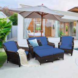 Costway 5Pcs Patio Furniture Set Garden Rattan Conversation Sofa Set W/cushion-Navy - thumbnail 2