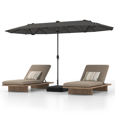 Costway 4M Outdoor Double Sided Parasol Twin Large Patio Umbrella W/ Lights & Base