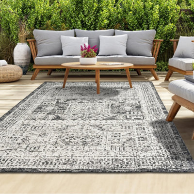 Homeart Outdoor Indoor Rug, Easy Clean, Uv Weather Resistant Rug For Patio, Gardenvintage Black, Cream,160X230Cm - image 1
