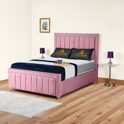 UKBEDFURNITURE Fiona Pink Plush Valvet Upholstered Gas Lift Ottoman Storage Bed With 10 Inch Orthopedic Mattres - 48 Inch Headboard - image 1