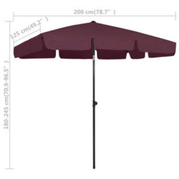 Berkfield Beach Umbrella Bordeaux Red 200X125 Cm - thumbnail 8
