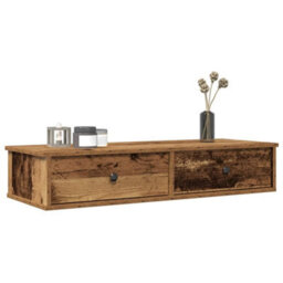 Berkfield Wall Shelf With Drawers Old Wood 100X37.5X19 Cm Engineered Wood - thumbnail 1