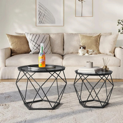 Songmics Vasagle Round Coffee Tables, Set Of 2 Side Tables, Modern, Removable Tabletop, Steel, For Living Room, Slate Grey & Ink Black - image 1