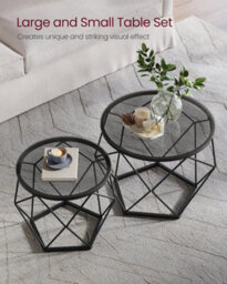 Songmics Vasagle Round Coffee Tables, Set Of 2 Side Tables, Modern, Removable Tabletop, Steel, For Living Room, Slate Grey & Ink Black - thumbnail 4