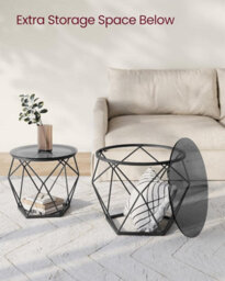 Songmics Vasagle Round Coffee Tables, Set Of 2 Side Tables, Modern, Removable Tabletop, Steel, For Living Room, Slate Grey & Ink Black - thumbnail 5