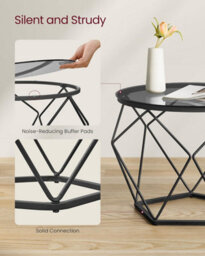 Songmics Vasagle Round Coffee Tables, Set Of 2 Side Tables, Modern, Removable Tabletop, Steel, For Living Room, Slate Grey & Ink Black - thumbnail 6