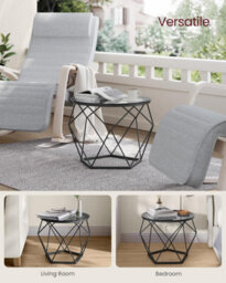 Songmics Vasagle Round Coffee Tables, Set Of 2 Side Tables, Modern, Removable Tabletop, Steel, For Living Room, Slate Grey & Ink Black - thumbnail 3