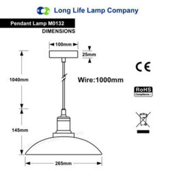 Long Life Lamps Company Industrial Vintage Ceiling Pendant Light Black Metal Lampshade M0132 - thumbnail 2
