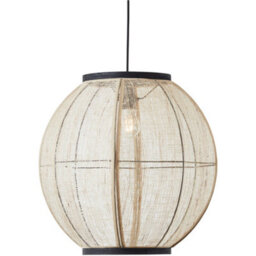 Loops Hanging Ceiling Pendant Light - Large Natural Linen Dark Plywood & Matt Black - 10W Led E27