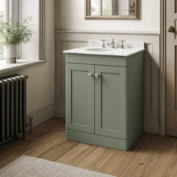 Balterley Swynnerton Traditional 2 Door Floor Standing Vanity Unit With Marble Basin, Satin Green, 600mm - thumbnail 4