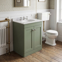 Balterley Swynnerton Traditional 2 Door Floor Standing Vanity Unit With Marble Basin, Satin Green, 600mm - thumbnail 3