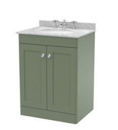 Balterley Swynnerton Traditional 2 Door Floor Standing Vanity Unit With Marble Basin, Satin Green, 600mm
