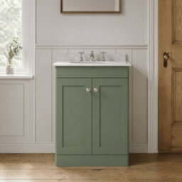 Balterley Swynnerton Traditional 2 Door Floor Standing Vanity Unit With Marble Basin, Satin Green, 600mm - thumbnail 2