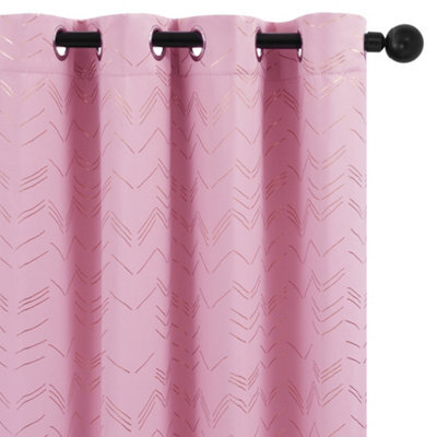 Deconovo Foil Printed Blackout Curtains Thermal Insulated Window Eyelet Girls Curtains Bedroom Curtains 66 X 54 Inch Pink 2 Panels