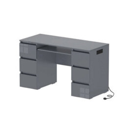 Grey Dressing Table High Gloss Vanity Makeup Pc Desk 6 Drawers Storage W Socket - thumbnail 2