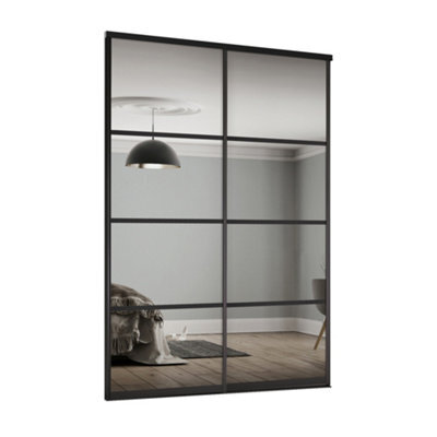 Spacepro Element 4 Panel Mirrored Black Framed Sliding Wardrobe Door Set Of 2 (H)2220mm (W)1197mm - image 1