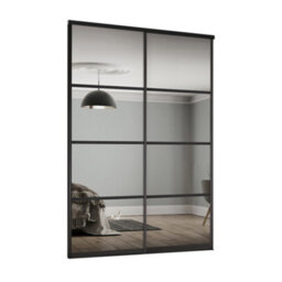 Spacepro Element 4 Panel Mirrored Black Framed Sliding Wardrobe Door Set Of 2 (H)2220mm (W)1197mm - thumbnail 1
