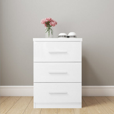 Reflect 3 Drawer Bedside - White Gloss & Matt White - Modern Nightstand For Bedroom Storage - H: 59.5Cm X W: 39.5Cm X D: 38Cm - image 1