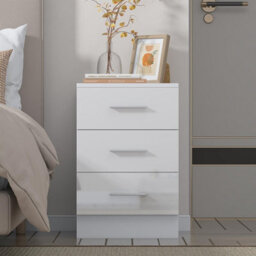Reflect 3 Drawer Bedside - White Gloss & Matt White - Modern Nightstand For Bedroom Storage - H: 59.5Cm X W: 39.5Cm X D: 38Cm - thumbnail 2